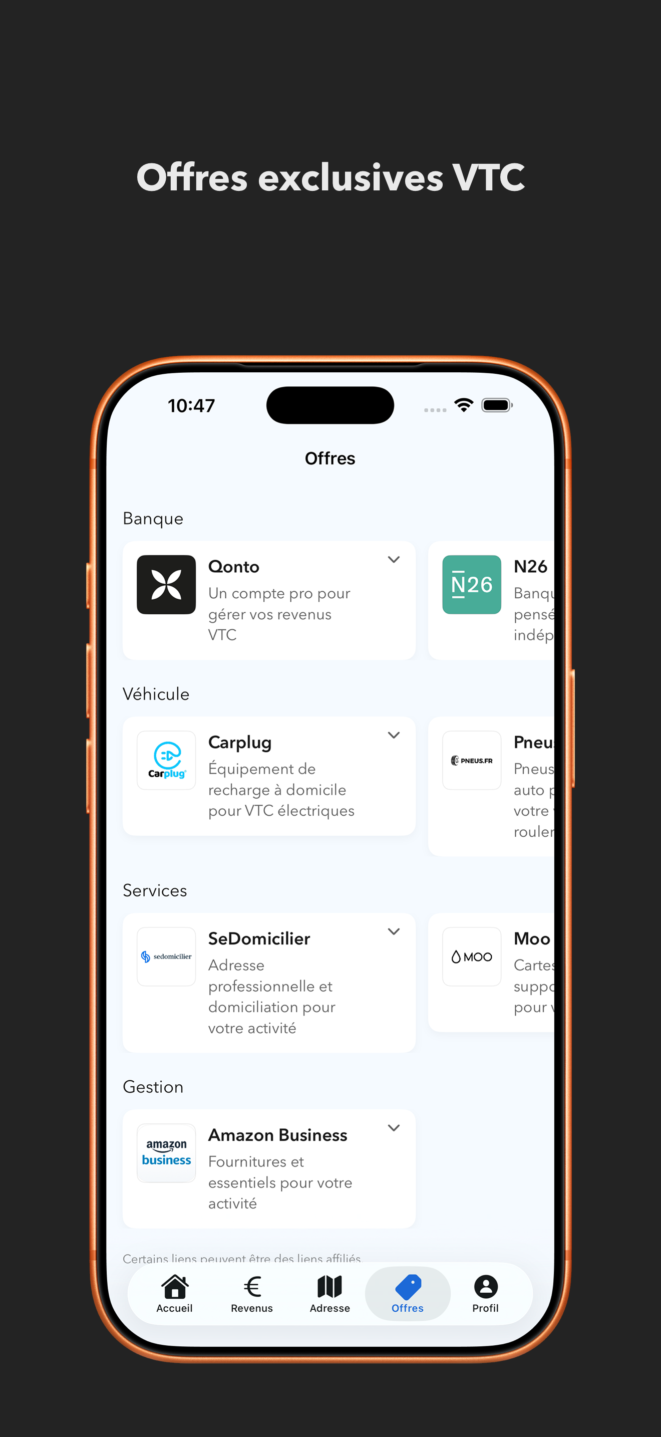 Screenshot of partner offers from VTC PRO